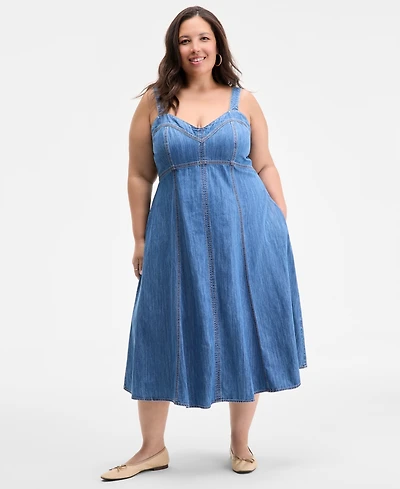 On 34th Trendy Plus Denim Sweetheart-Neck Midi Dress, Exclusively at Macy's