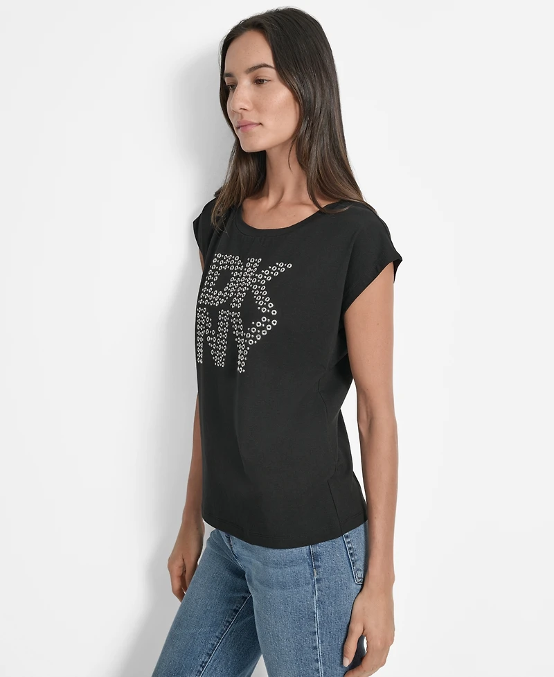 Dkny Women's Grommet Stack Logo Crewneck T-Shirt