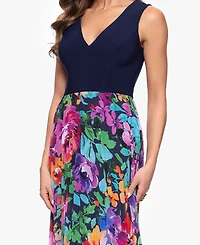 Xscape Women's V-Neck Printed-Skirt Gown
