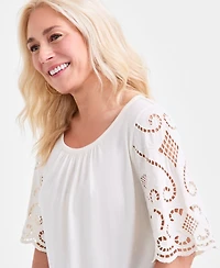 Style & Co Petite Eyelet-Sleeve Top, Exclusively at Macy's