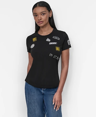 Dkny Women's Pins And Patches Crewneck T-Shirt
