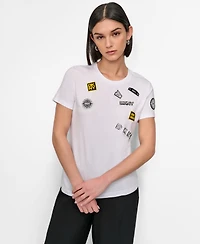 Dkny Women's Pins And Patches Crewneck T-Shirt