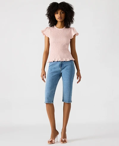 Steve Madden Women's Smocked Ruffle Cecilie Top