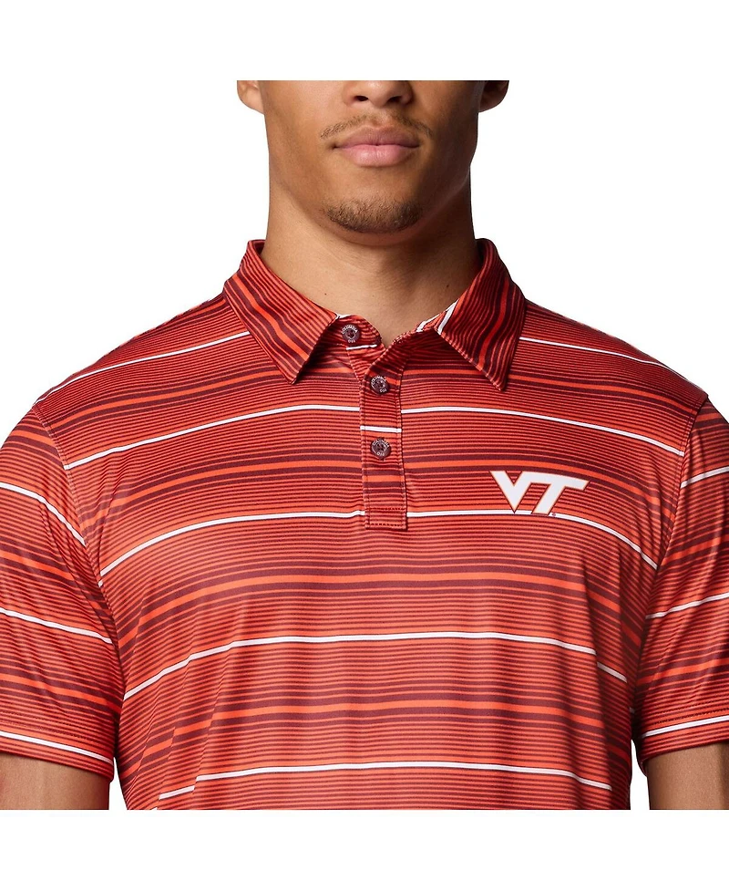 Columbia Men's Orange Virginia Tech Hokies Pfg Super Terminal Tackle Omni-Shade Stripe Polo Shirt