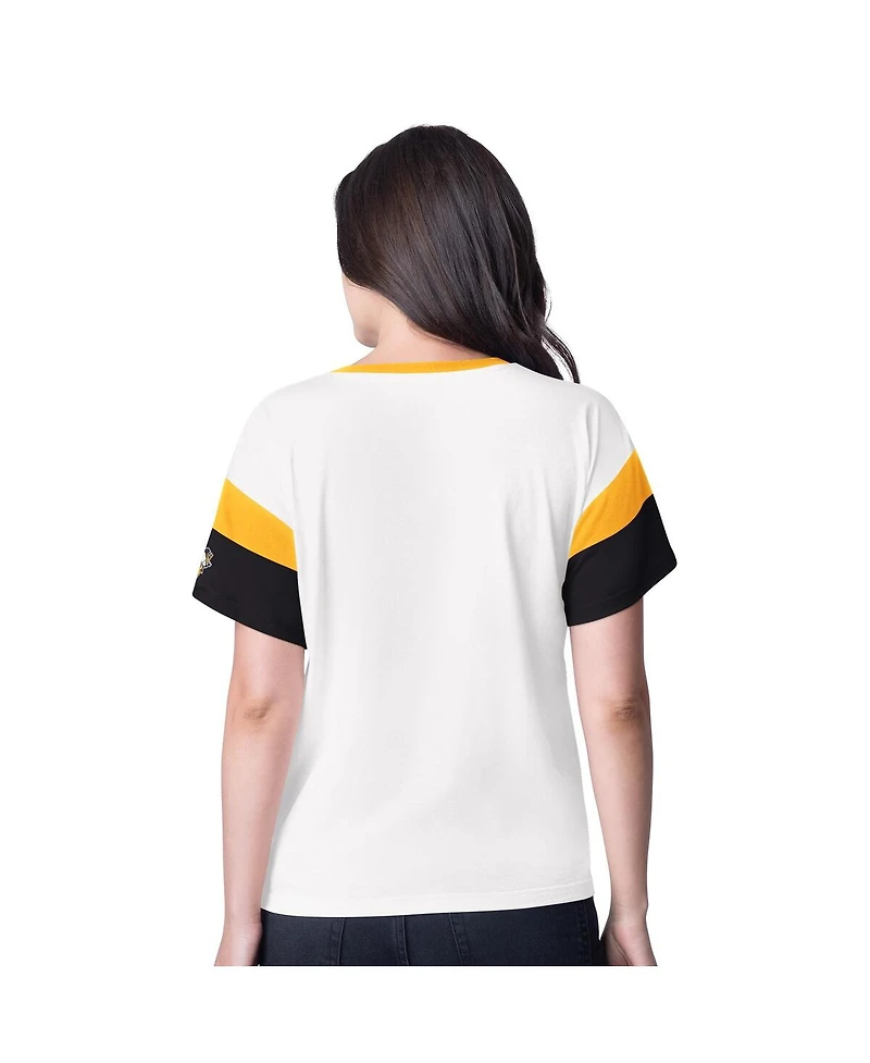 G-iii 4Her by Carl Banks Women's White Pittsburgh Penguins Rink Oversized Rhinestone V-Neck T-Shirt