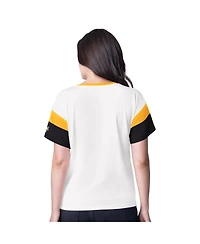 G-iii 4Her by Carl Banks Women's White Pittsburgh Penguins Rink Oversized Rhinestone V-Neck T-Shirt