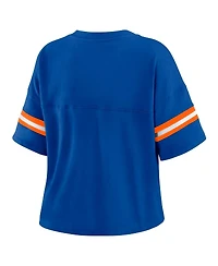 Wear by Erin Andrews Women's Blue New York Knicks Color Block Boxy V-Neck T-Shirt