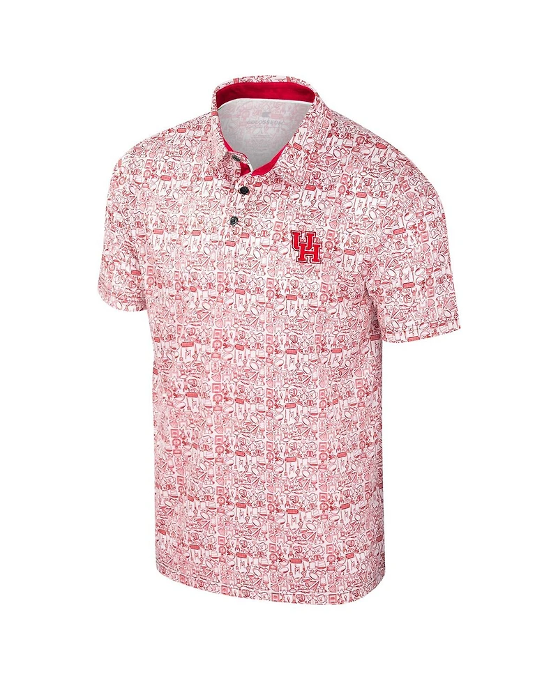 Colosseum Men's Red Houston Cougars It's Time Allover Print Polo Shirt