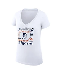 G-iii 4Her by Carl Banks Women's White Detroit Tigers Collage Team Graphic V-Neck Fitted T-Shirt