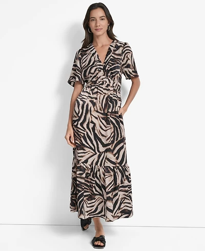 Dkny Women's Printed V-Neck Short-Sleeve Maxi Dress