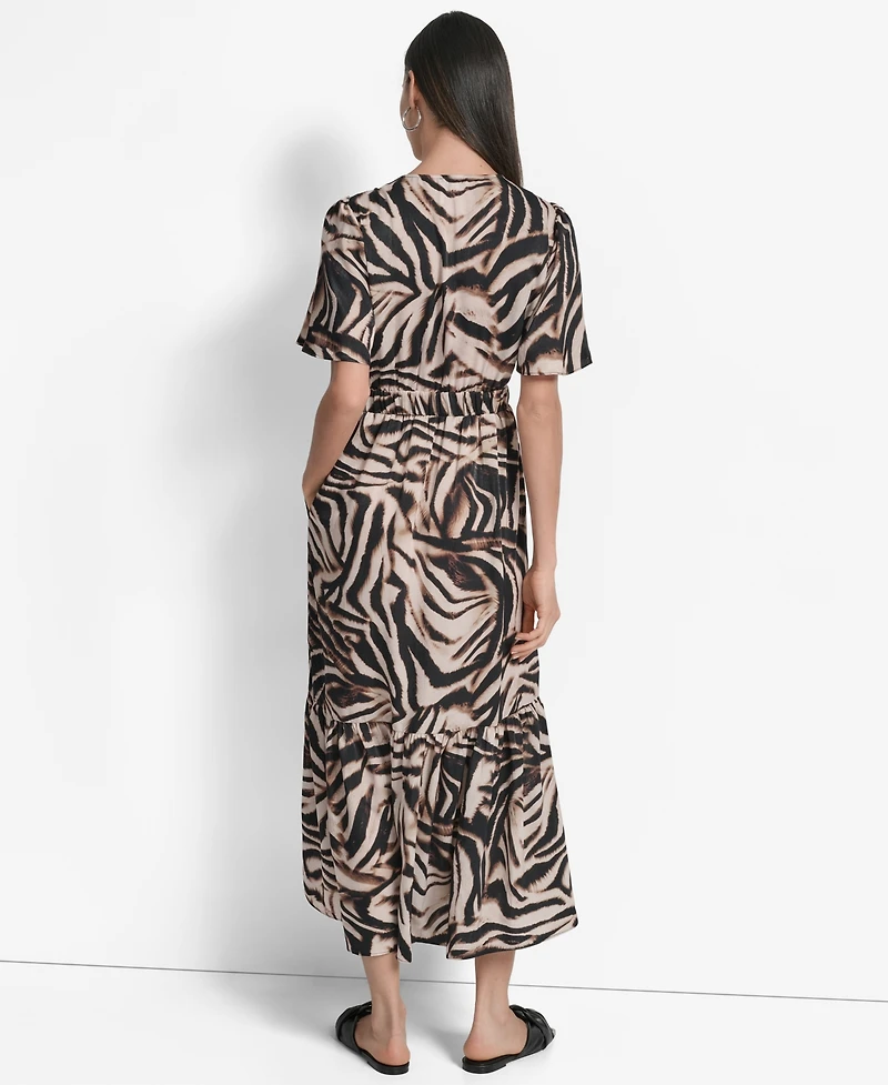 Dkny Women's Printed V-Neck Short-Sleeve Maxi Dress
