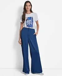 Dkny Women's Glazed High Rise Seamed-Cuff Wide-Leg Pants