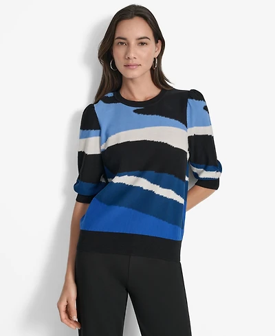 Dkny Women's Cotton Printed Elbow-Sleeve Sweater