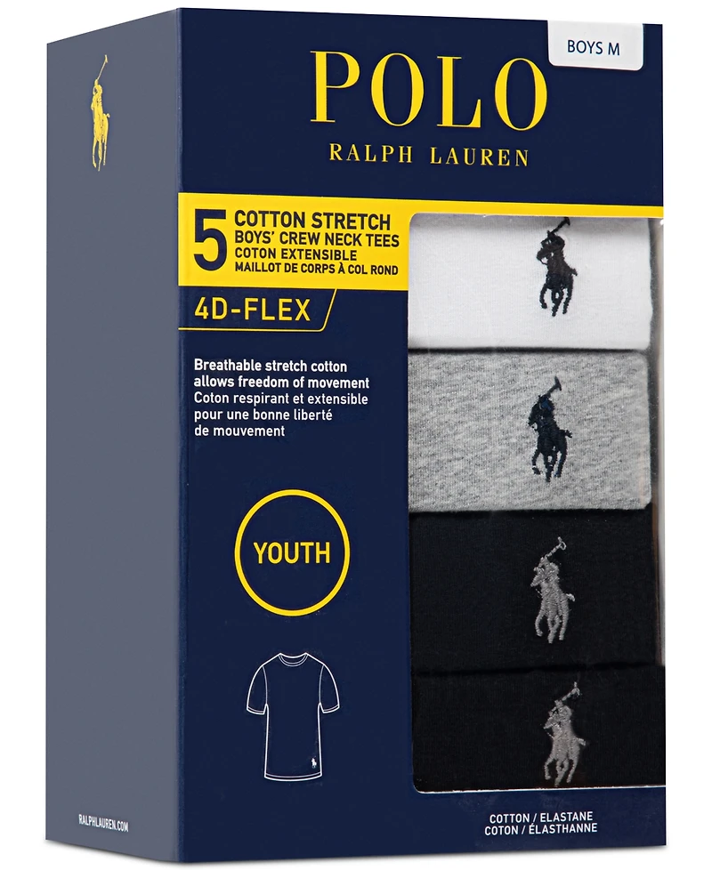 Polo Ralph Lauren Big Boys Crewneck Undershirts, 5 Pack