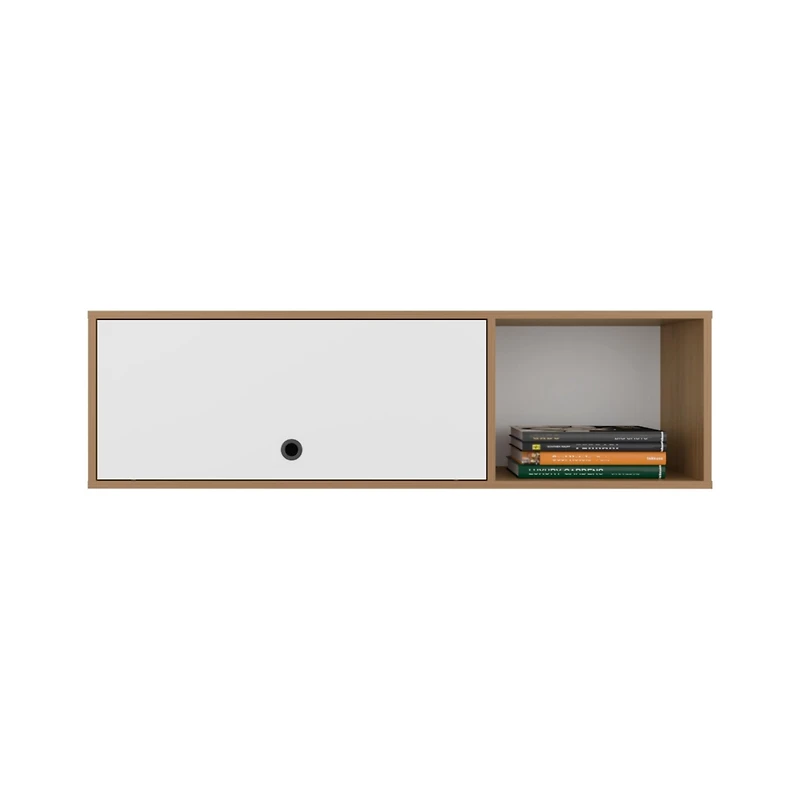 Somerset Wall Cabinet, 1 Door, 3 Shelves, Natural Oak / White