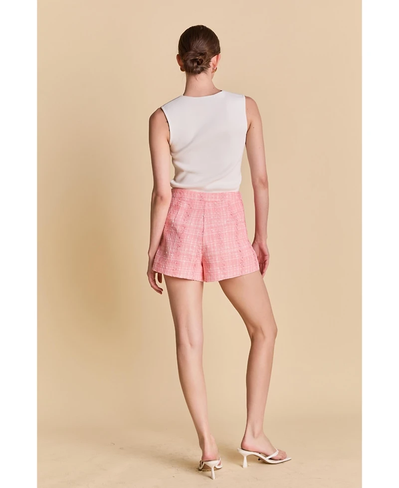 endless rose Women's High Waist Tweed Shorts
