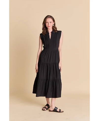 endless rose Women's Pintuck Details Sleeveless Midi Dress