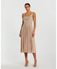 Mac Duggal Women's Sleeveless Scoop Neck Beaded Georgette Midi Dress