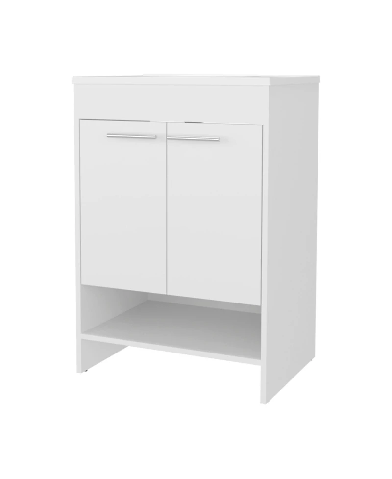 Shell Bathroom Vanity with 2 Doors and Open Storage, White