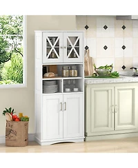 Tall Floor-Standing Bathroom Cabinet with 3 Cubes and Clear Acrylic Doors