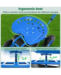 Heavy Duty Garden Cart with Tool Tray and 360 Swivel Seat