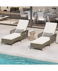Gymax 2 Pcs Pe Wicker Chaise Lounge Chair 6-Position Adjustable Patio Recliner w/ Soft Cushions