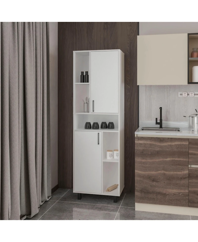 Buckshot Kitchen Pantry with Open Storage and 2 Doors, White