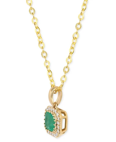 Emerald (3/4 ct. t.w.) & Diamond (1/8 ct. t.w.) Asscher Halo 18" Pendant Necklace in 14k Gold