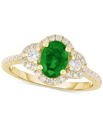 Emerald (3/4 ct. t.w.) & Diamond (3/8 ct. t.w.) Oval Ring in 14k Gold