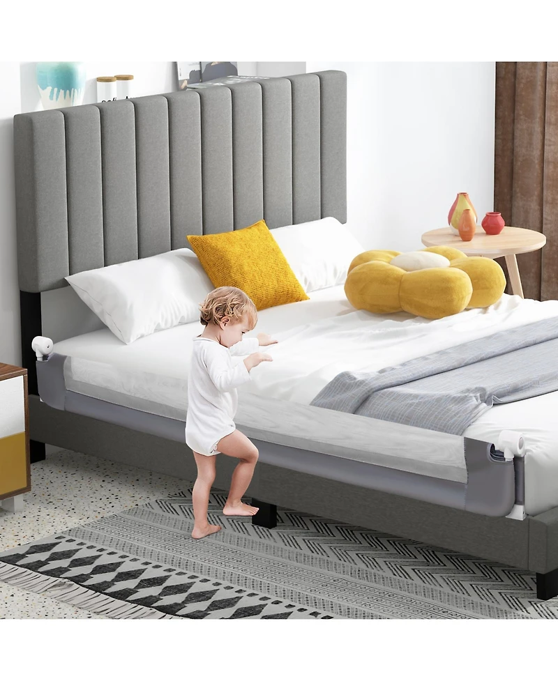 Slickblue Kids Swing-Down Foldable Bed Rail Guard with Safety Strap Adjustable