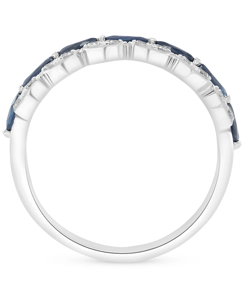 Blue Sapphire (5/8 ct. t.w.) & Diamond (1/8 ct. t.w.) Double-Row Ring in Sterling Silver