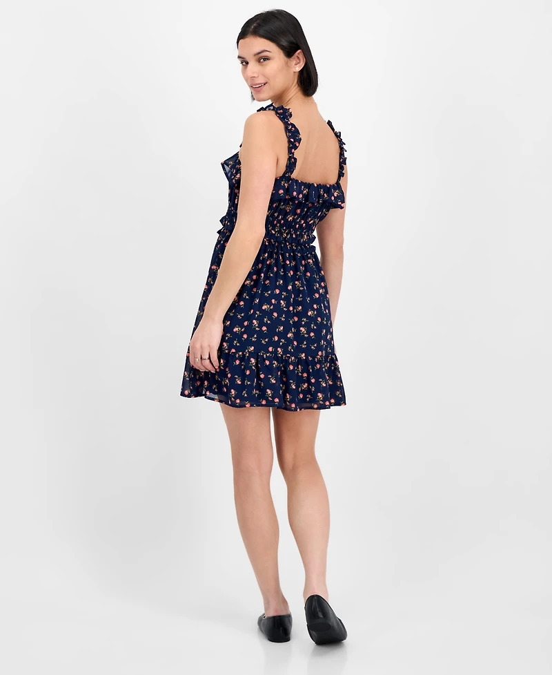 Kingston Grey Juniors' Square-Neck Ruffle-Strap Mini Dress