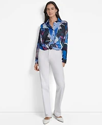 Dkny Women's Printed Long-Sleeve Twist-Front Blouse