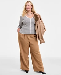 On 34th Trendy Plus Striped V-Neck Button-Front Cardigan, Macy's Exclusive