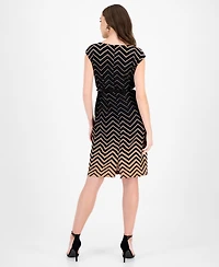 Connected Women's Ottoman Chevron-Print Belted Dress