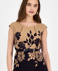 Connected Women's Ottoman Floral Placed Print Belted Dress