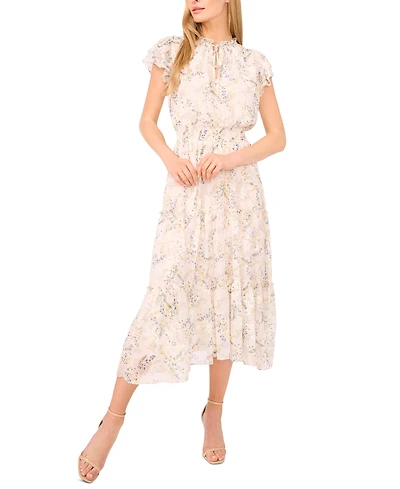 CeCe Women's Floral-Print Flutter-Sleeve Dress
