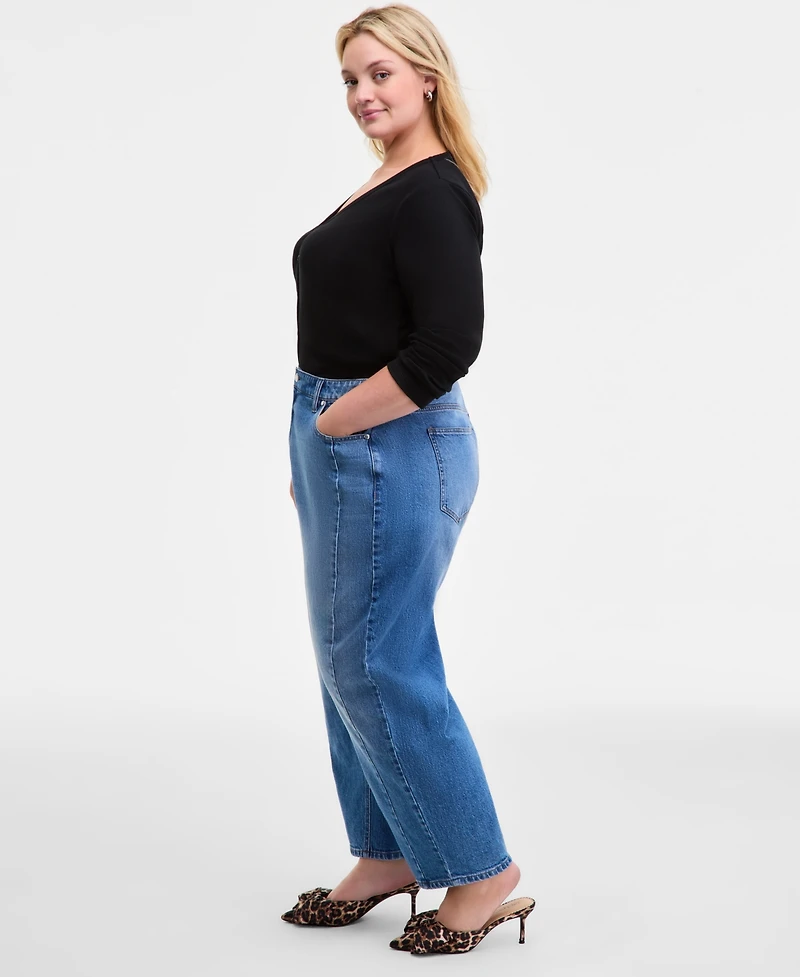 On 34th Trendy Plus High-Rise Cropped Barrel-Leg Jeans, Macy's Exclusive