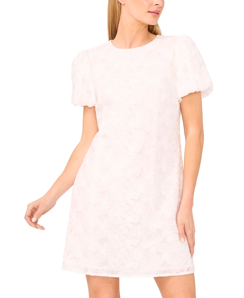 CeCe Women's Floral-Embroidery Puff-Sleeve Mini Dress