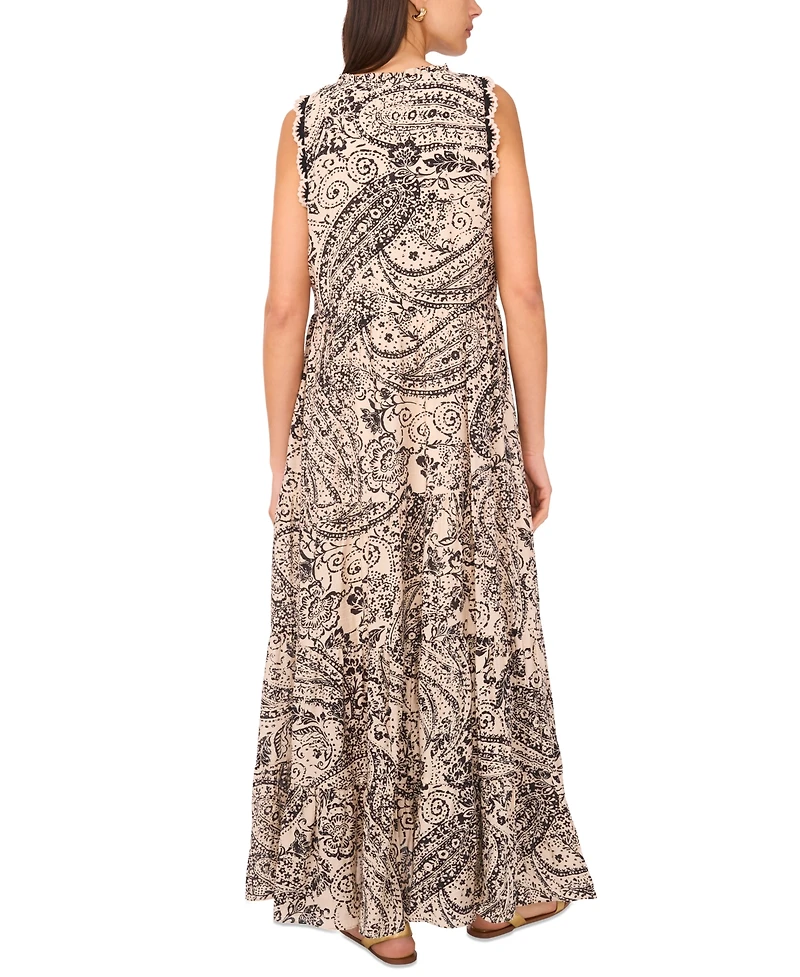 Vince Camuto Women's Paisley-Print Sleeveless-Crocheted-Trim Maxi Dress