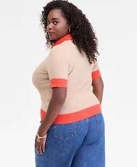 On 34th Trendy Plus Collared Contrast-Trim Sweater, Macy's Exclusive