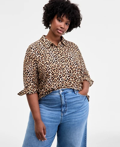 On 34th Trendy Plus Leopard-Print Button-Front Shirt, Macy's Exclusive