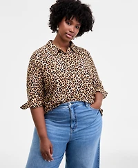 On 34th Trendy Plus Leopard-Print Button-Front Shirt, Macy's Exclusive