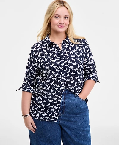On 34th Trendy Plus Printed Button-Front Blouse, Macy's Exclusive