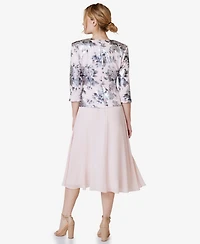 Jessica Howard Women's 2.Pc Floral-Print 3/4-Sleeve Jacket & Sleeveless Midi Dress
