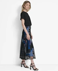 Dkny Women's Mixed-Media Printed-Skirt Dress