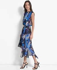Dkny Women's Printed Blouson Asymmetric-Hem Dress