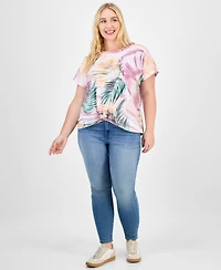 Democracy Trendy Plus Printed Twist-Front Short-Sleeve Top