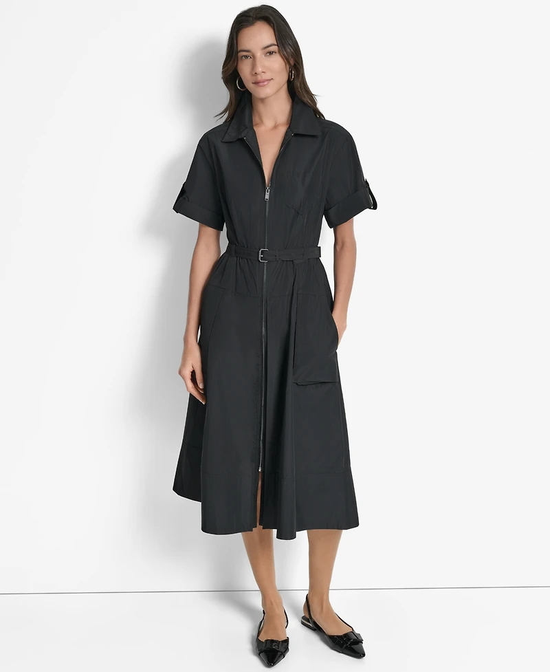 Dkny Women's Zip-Front Belted Commuter Dress