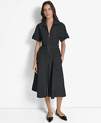 Dkny Women's Zip-Front Belted Commuter Dress
